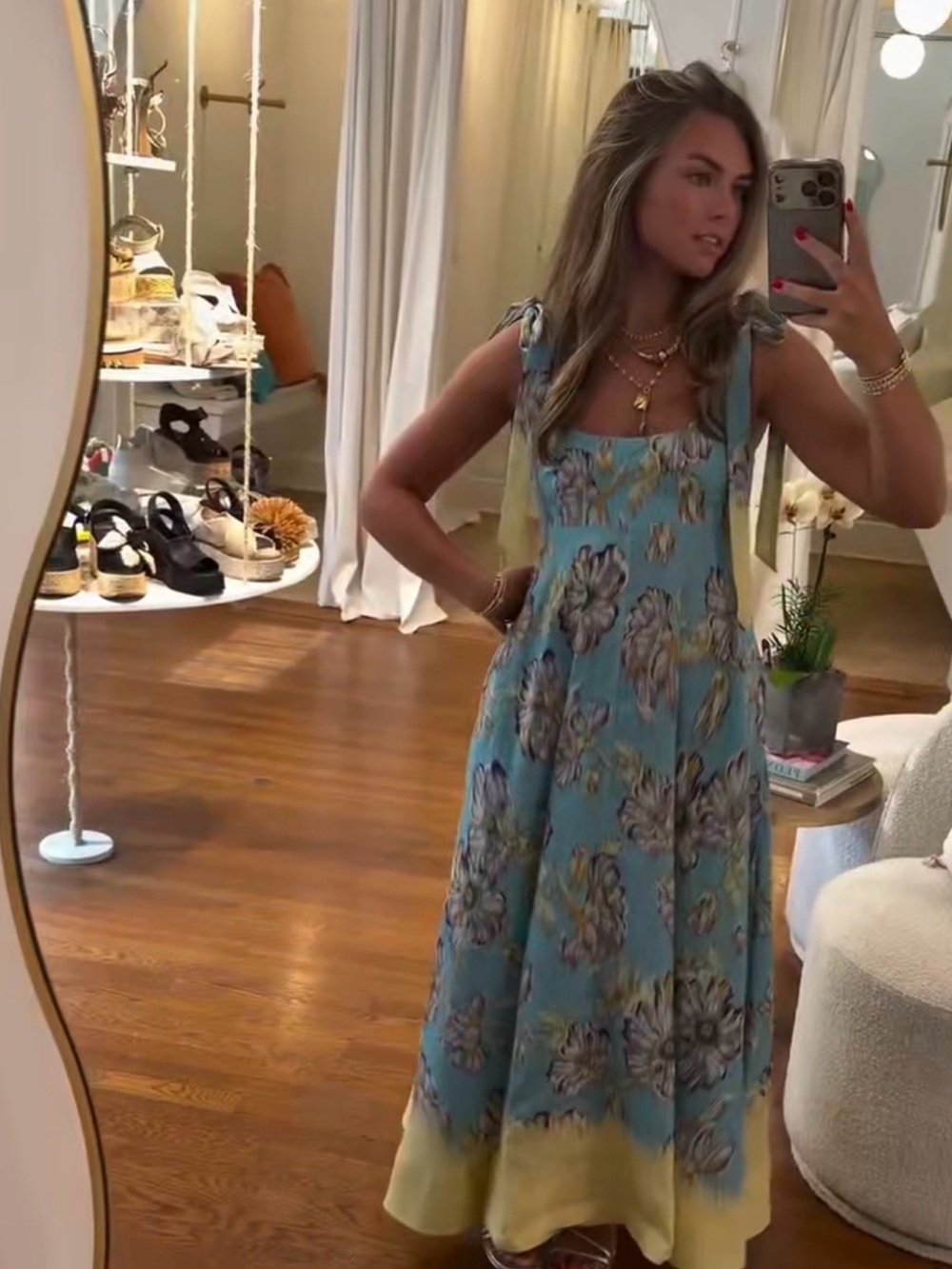 Alemais Aqua Floral Backless Maxi Dress with Yellow Hem